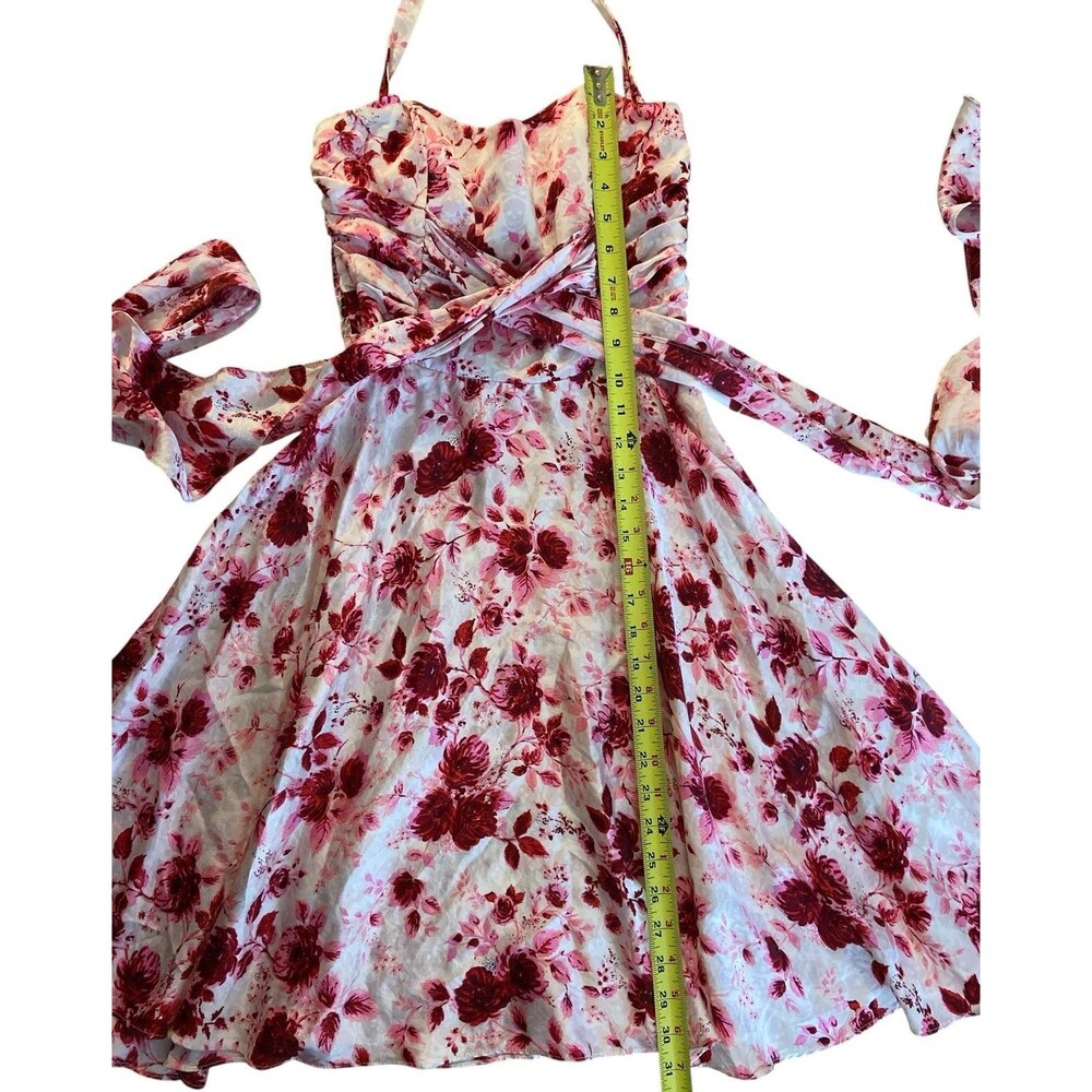 Vtg Betsey Johnson Silk Halter Dress Size 4 Pink‎ Red Floral Y2K Fit & Flare USA - Picture 9 of 16